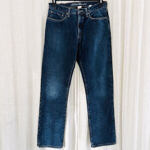 Eddie Bauer Blue Dark Wash Fleece Lined 100% Cotton Jeans Mens Size 32 x 32